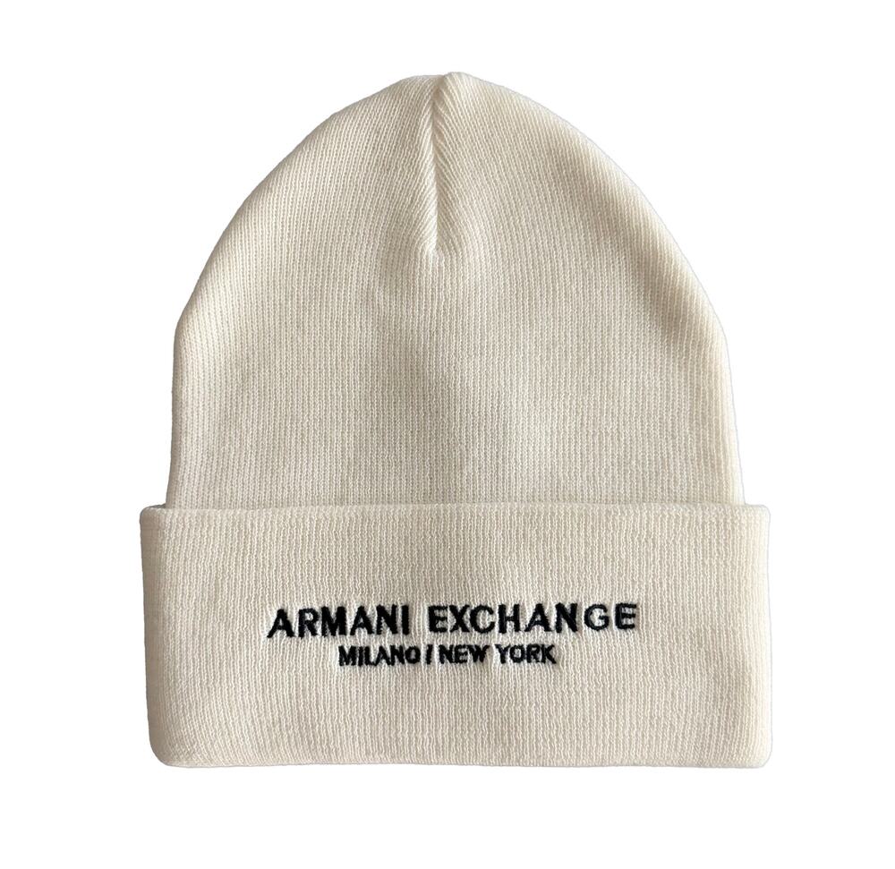Armani Exchange Milano / New York Knit Beanie One Size Folded Cuff White NWT